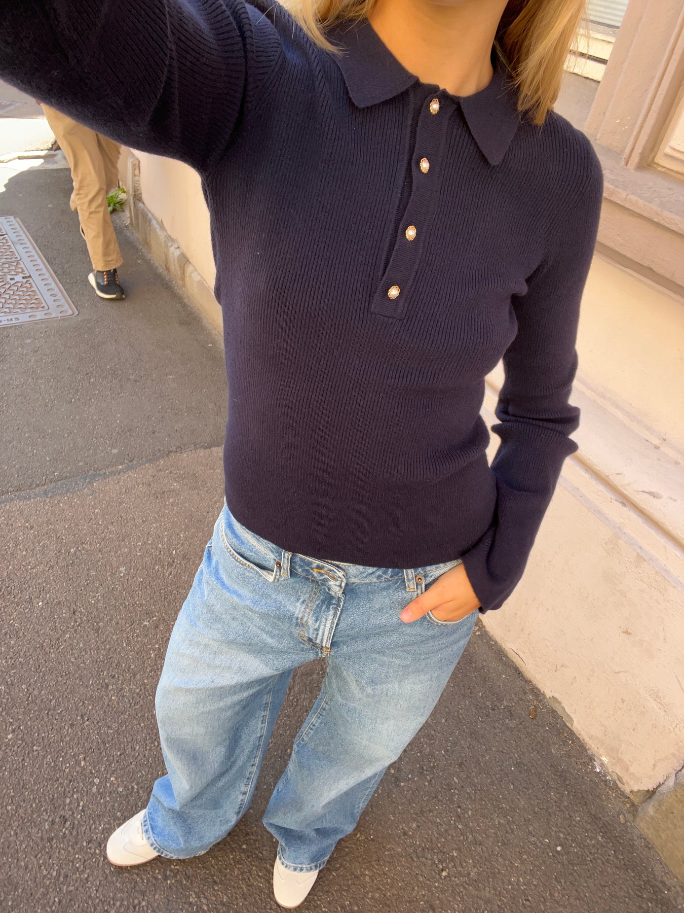 Marte LS Rib Polo Knit - Navy