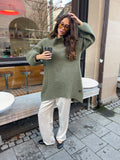 Fam Patch Long Sweater - Winter Moss