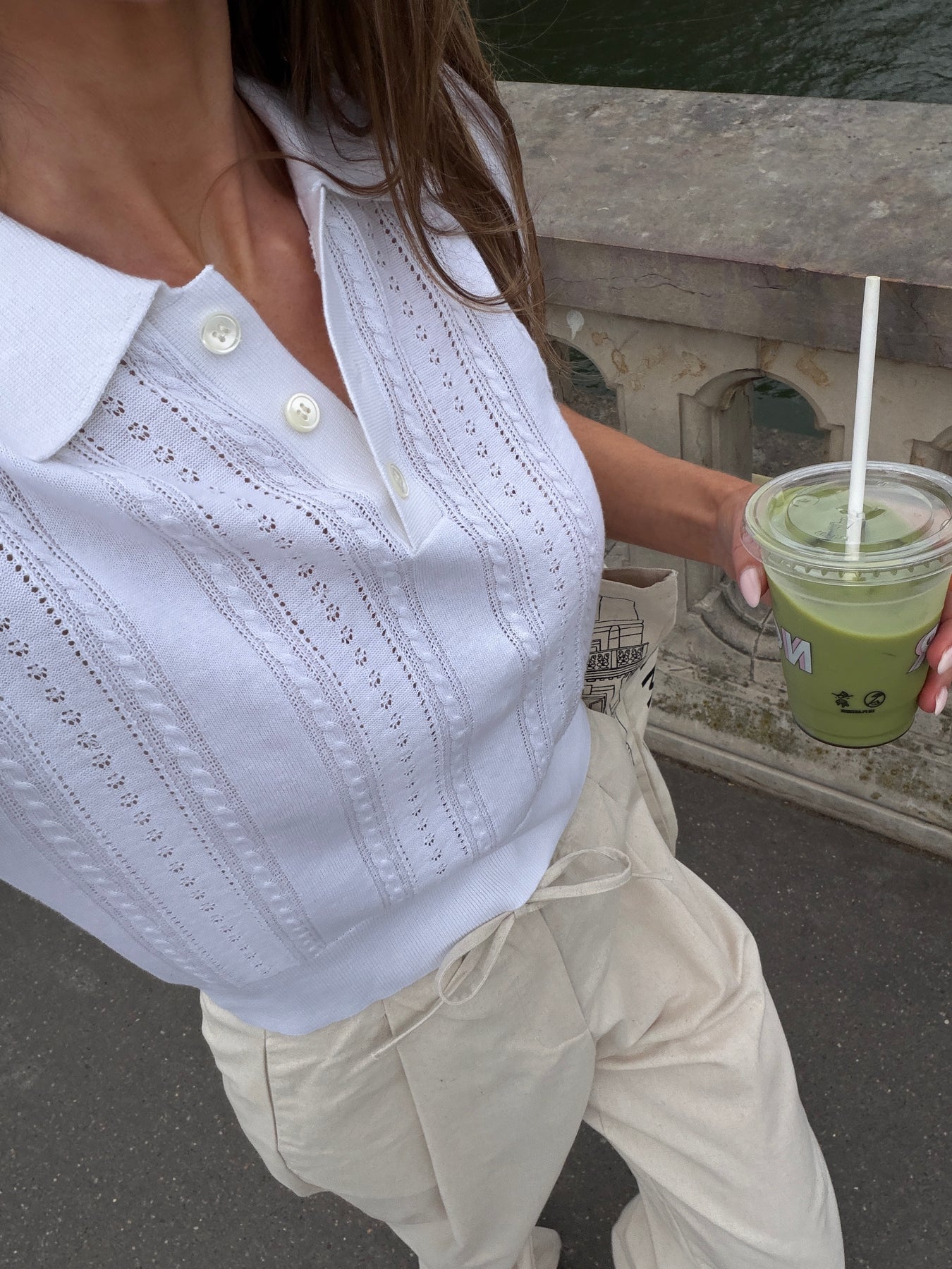 Edel Linen Cotton Polo Tee - Vit