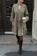 Embla Cord Floral Dress - Green Flower