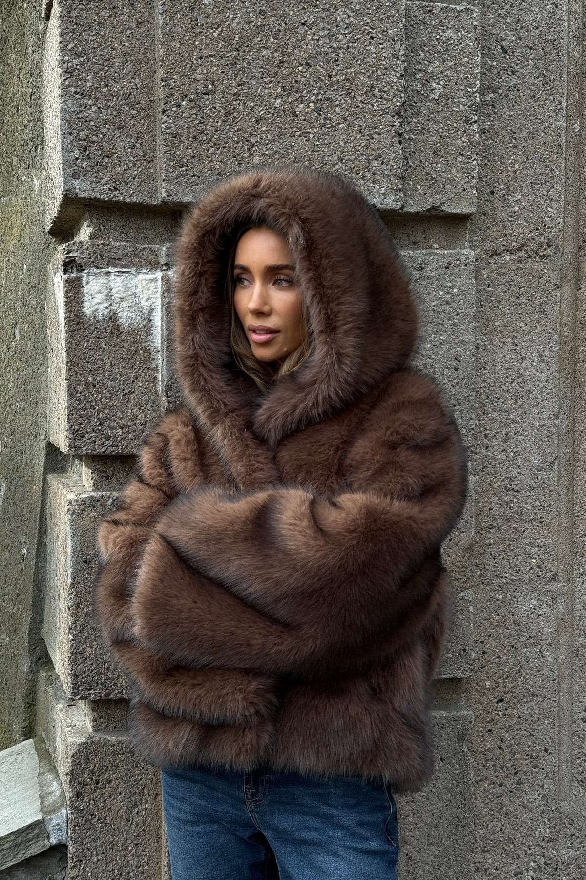 Astrid Faux Fur Jacket - Chocolate Brown