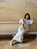 Jacquard Midi Puffy Dress - Illusion Blue