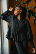 Décorated Poplin Blouse - Black