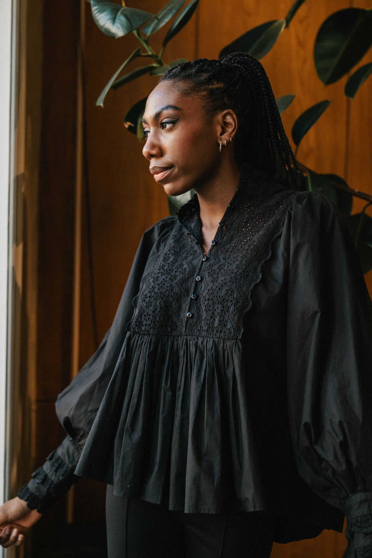 Décorated Poplin Blouse - Black