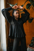 Décorated Poplin Blouse - Black
