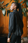 Décorated Poplin Blouse - Black