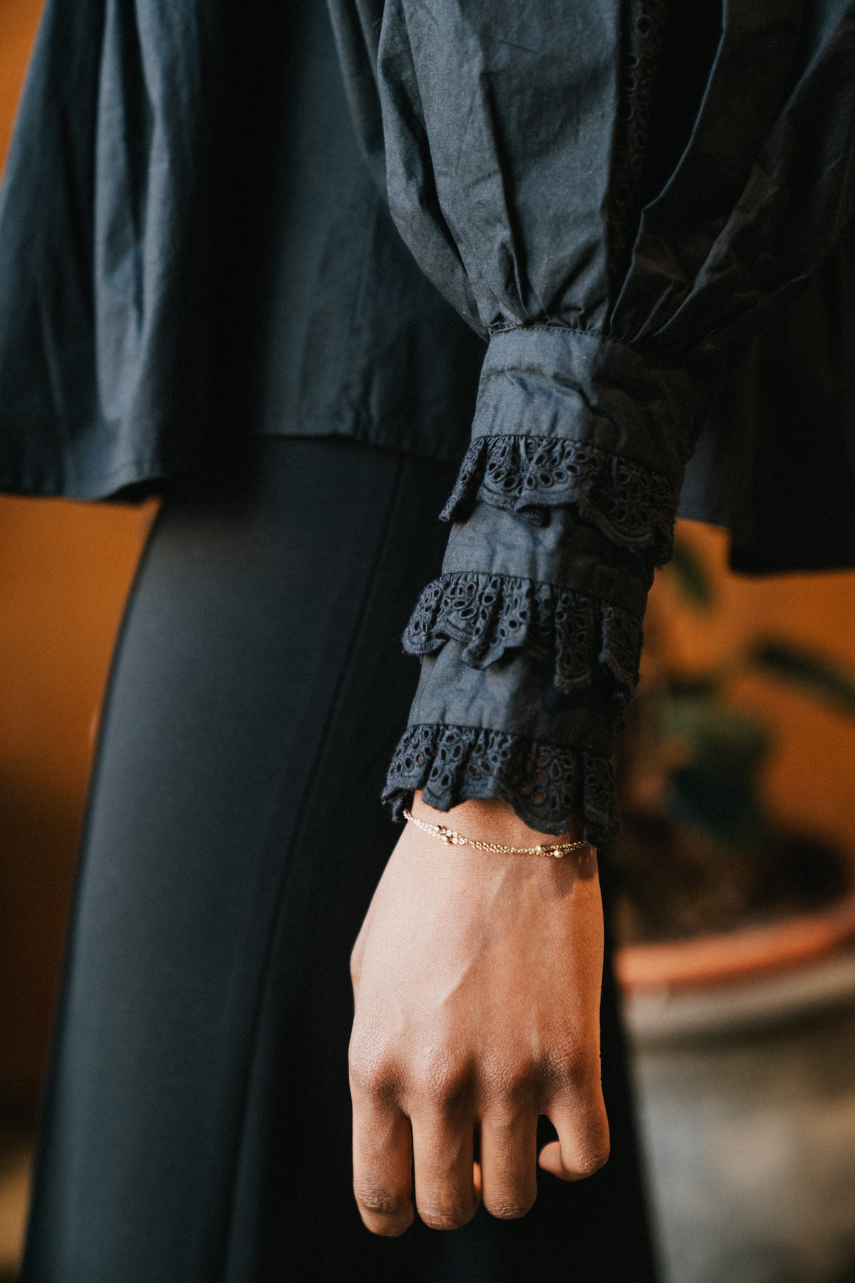 Décorated Poplin Blouse - Black