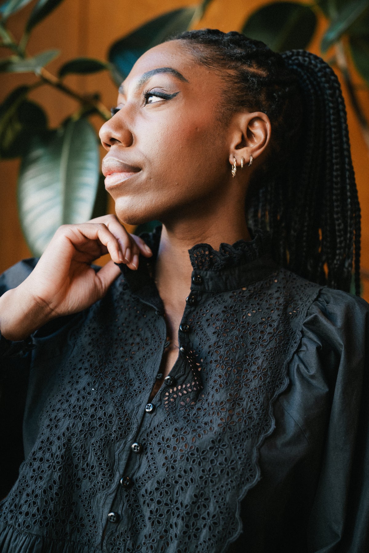 Décorated Poplin Blouse - Black