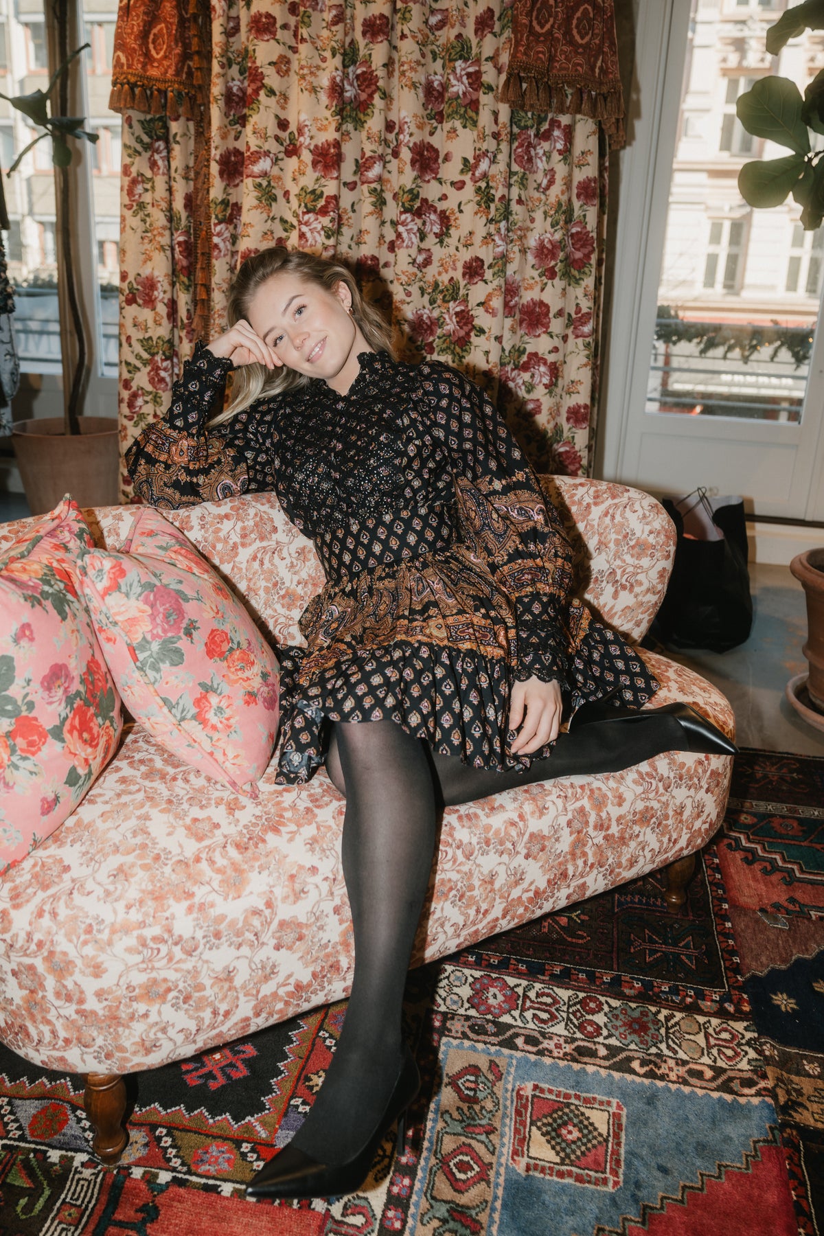 Décorated Poplin Mini Dress - Paisley