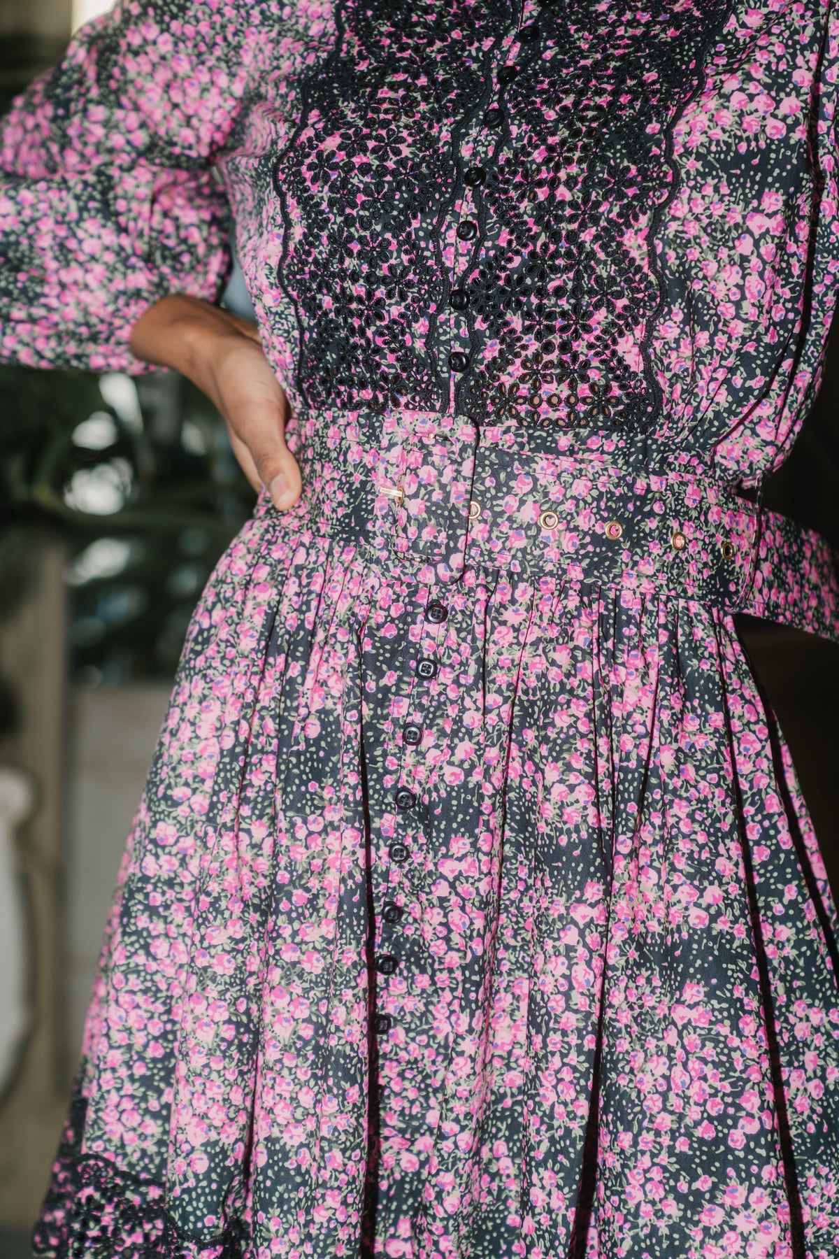 Décorated Poplin Belt Dress - Petite Rose