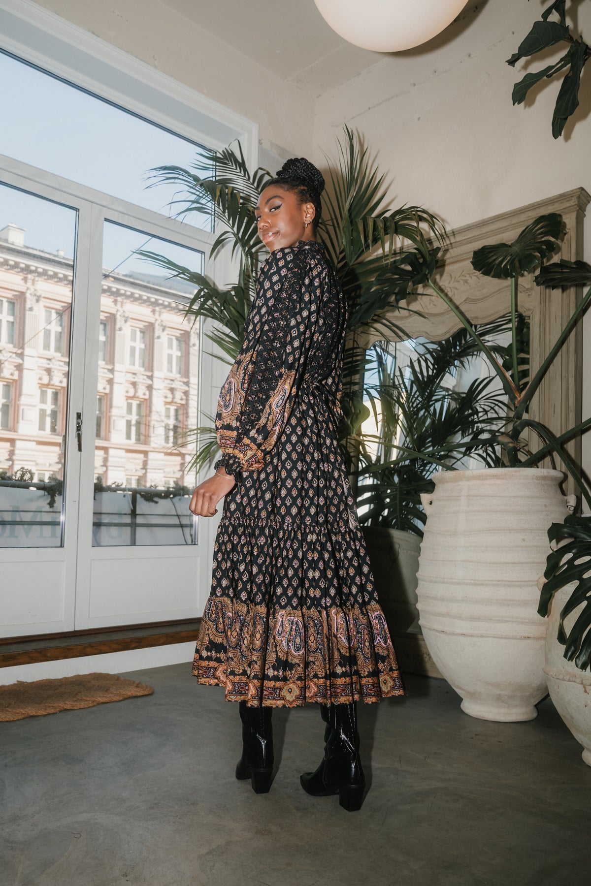 Décorated Poplin Midi Dress - Paisley
