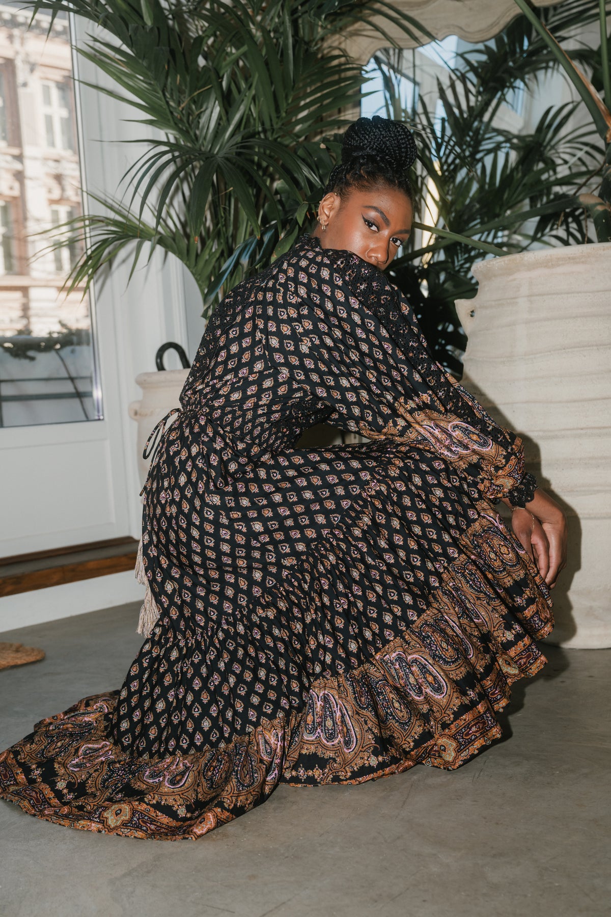 Décorated Poplin Midi Dress - Paisley