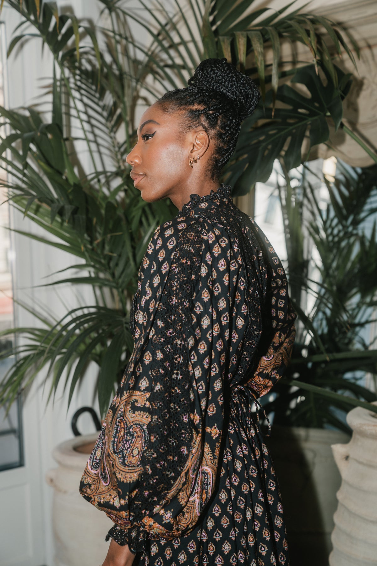Décorated Poplin Midi Dress - Paisley