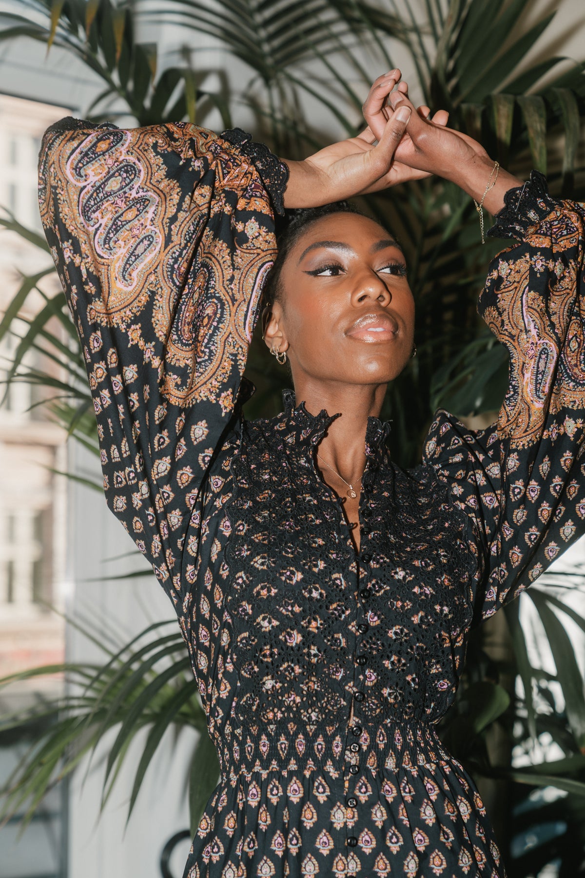 Décorated Poplin Midi Dress - Paisley