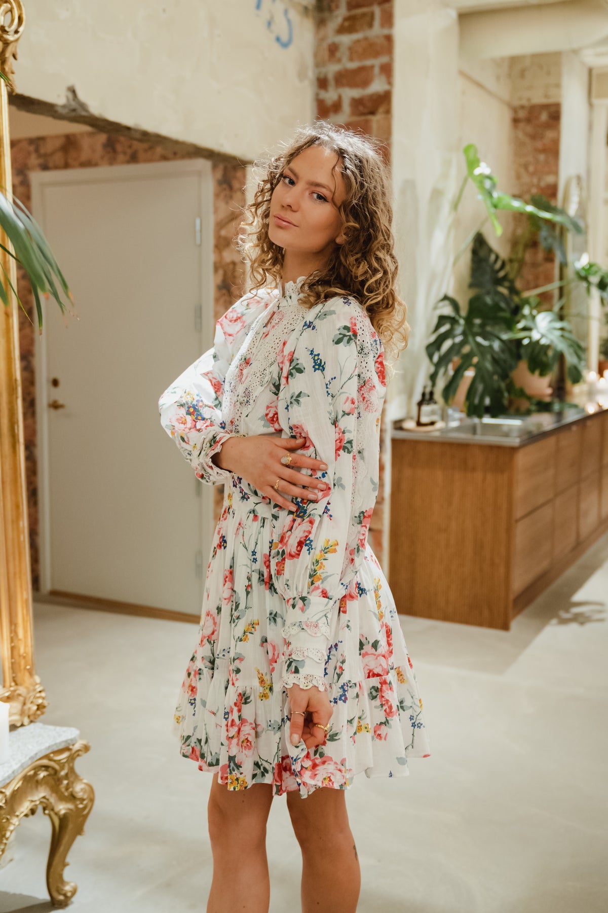 Cotton Slub Mini Dress - Rose Bouquet