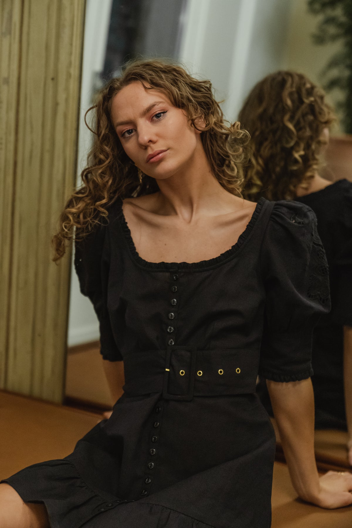 Linen Mini Dress - Black