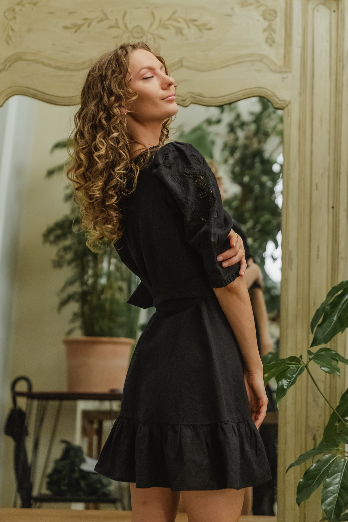 Linen Mini Dress - Black