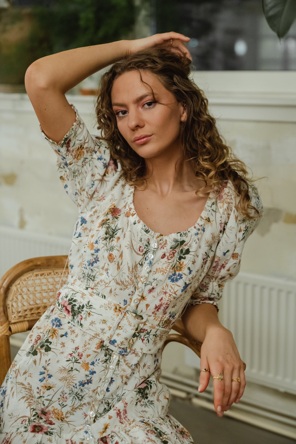 Linen Mini Dress - Flower Garden