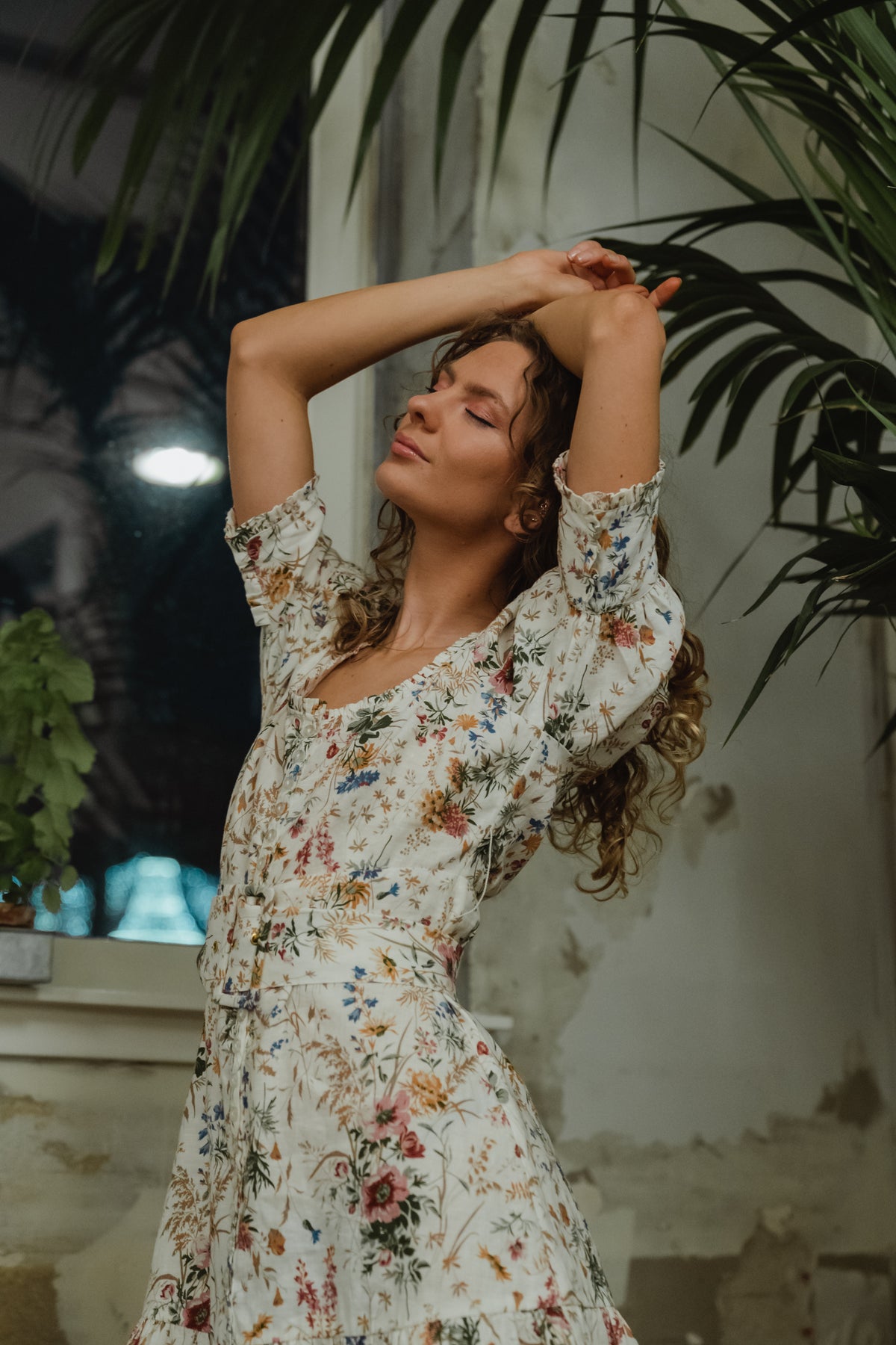Linen Mini Dress - Flower Garden