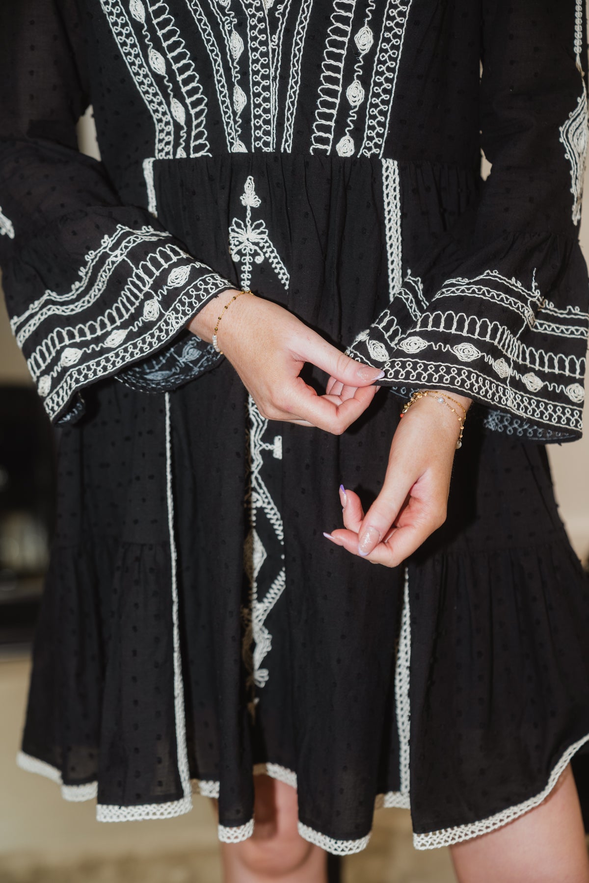 Tasha Embrodery Dress - Black