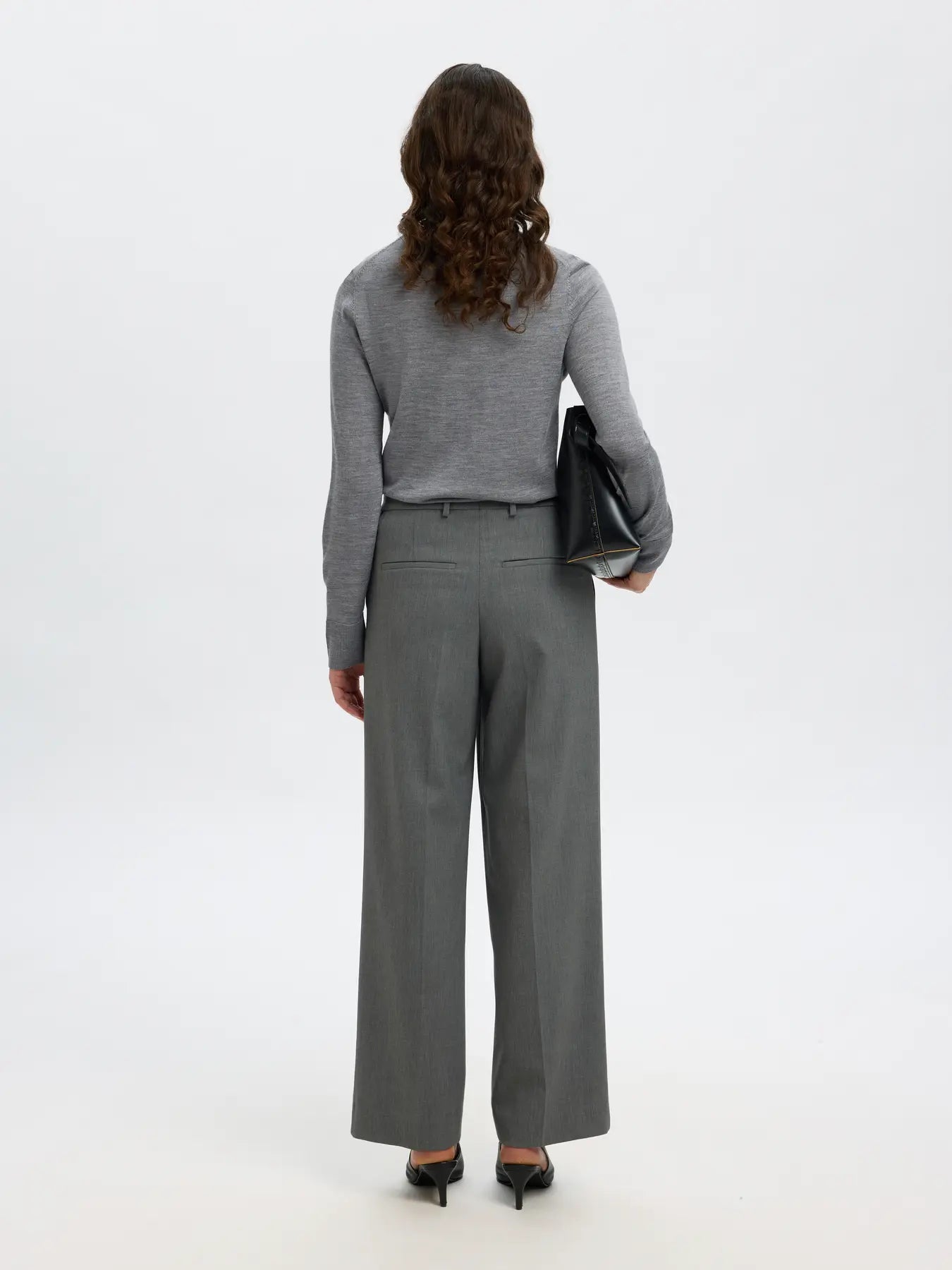 Selected Femme Thea Ls Knit Merino O-Neck - Medium Grey Melange