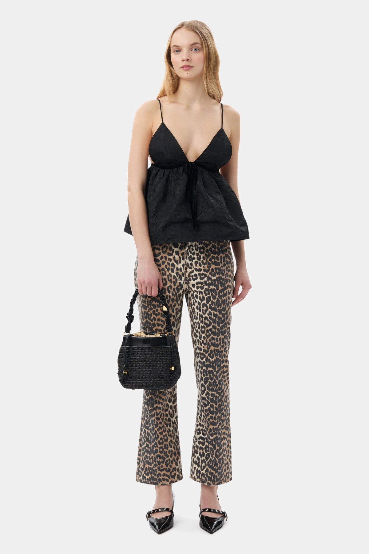 GANNI Print Denim Betzy Cropped - Leopard