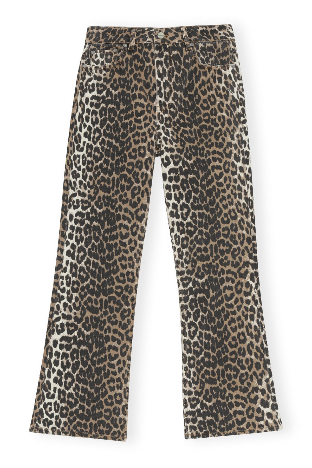GANNI Print Denim Betzy Cropped - Leopard