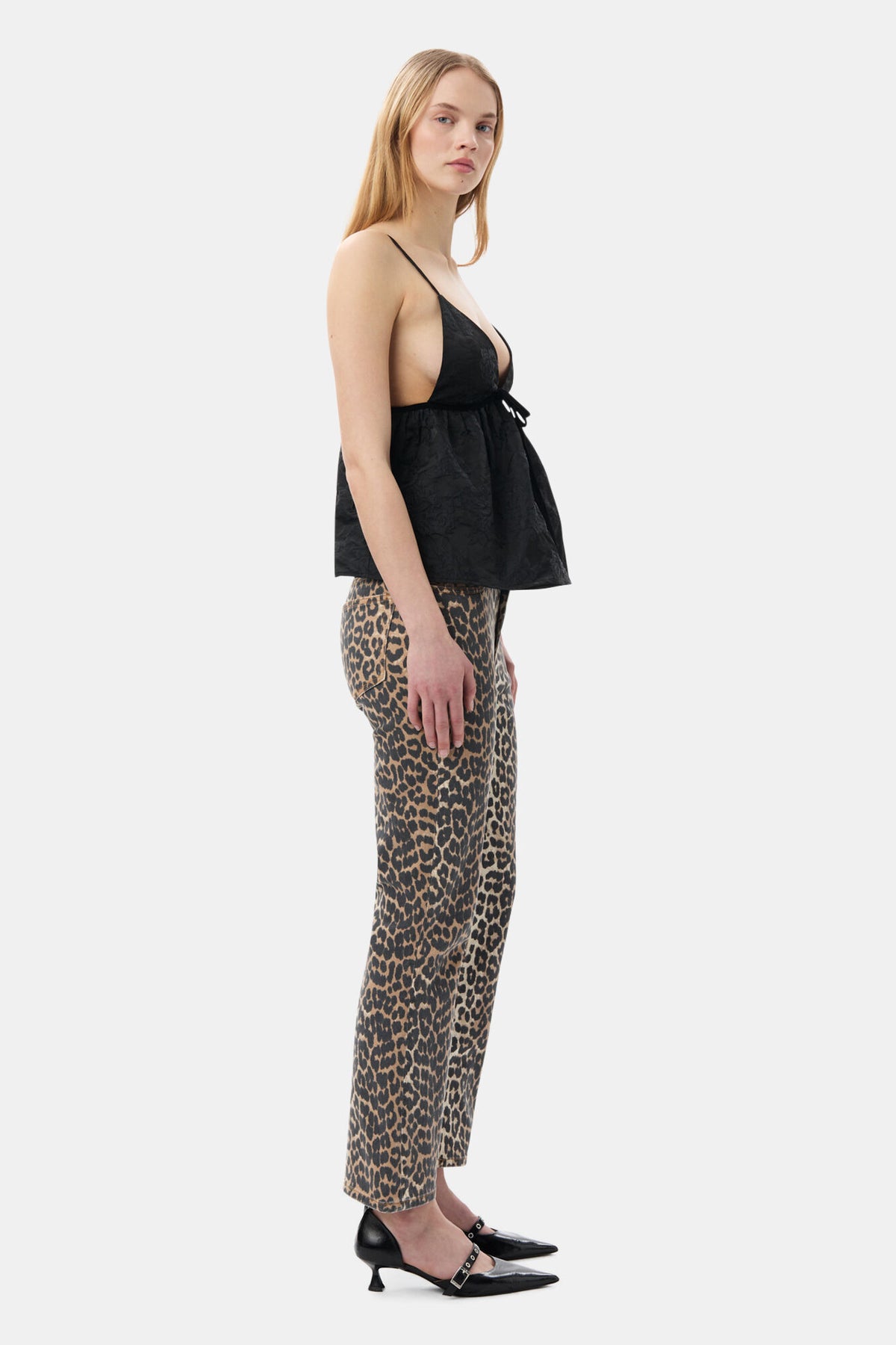 GANNI Print Denim Betzy Cropped - Leopard