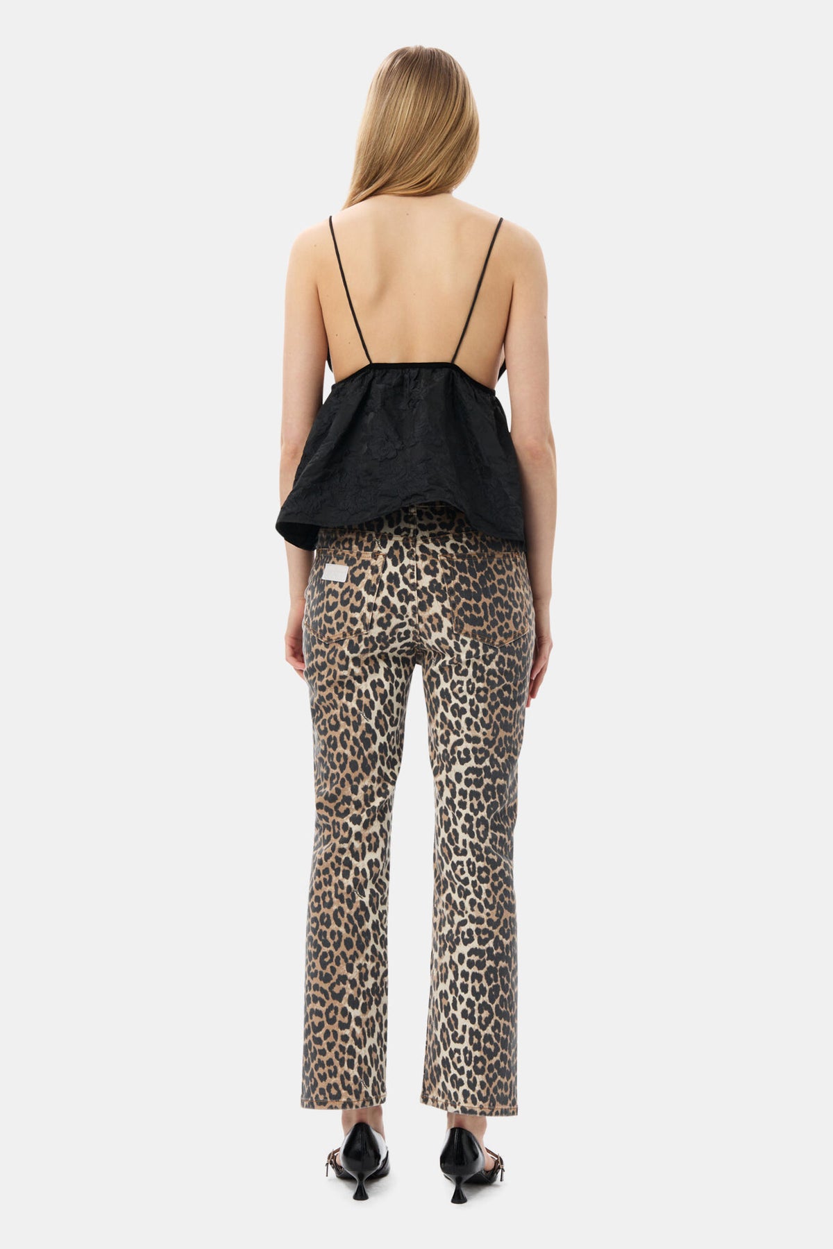 GANNI Print Denim Betzy Cropped - Leopard