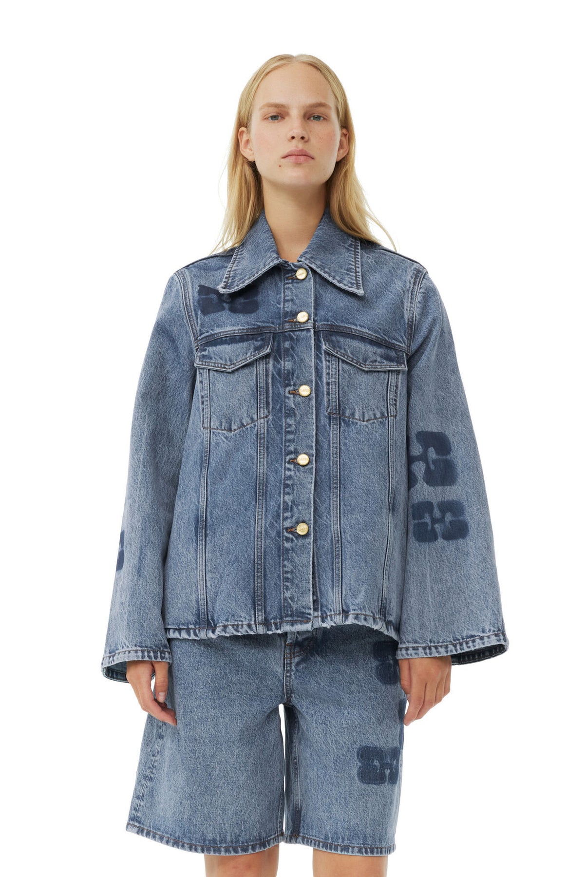 Patch Denim Jacket - Mid Blue Sone