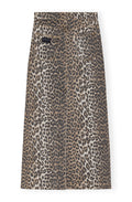Ganni Print Denim Maxi Slit Skirt - Leopard