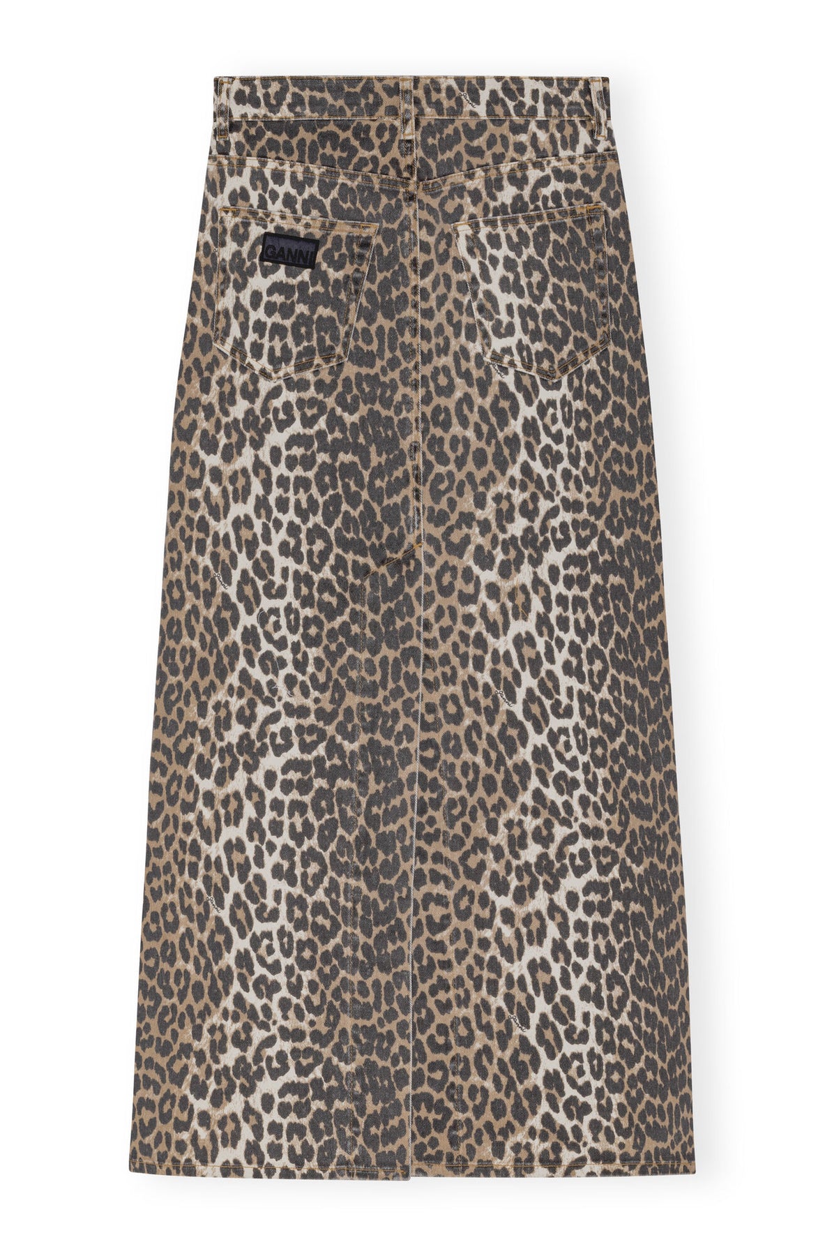 Ganni Print Denim Maxi Slit Skirt - Leopard