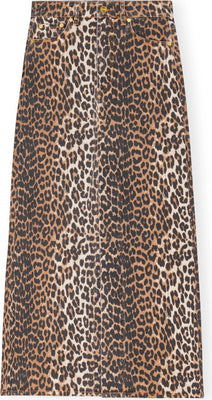 Print Denim Maxi Slit Skirt - Leopard