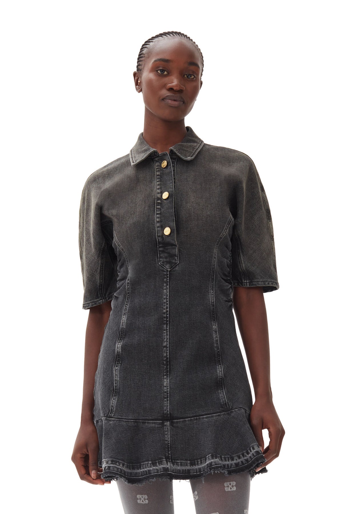 Tint Edge Denim Mini Dress - Washed Black/Black