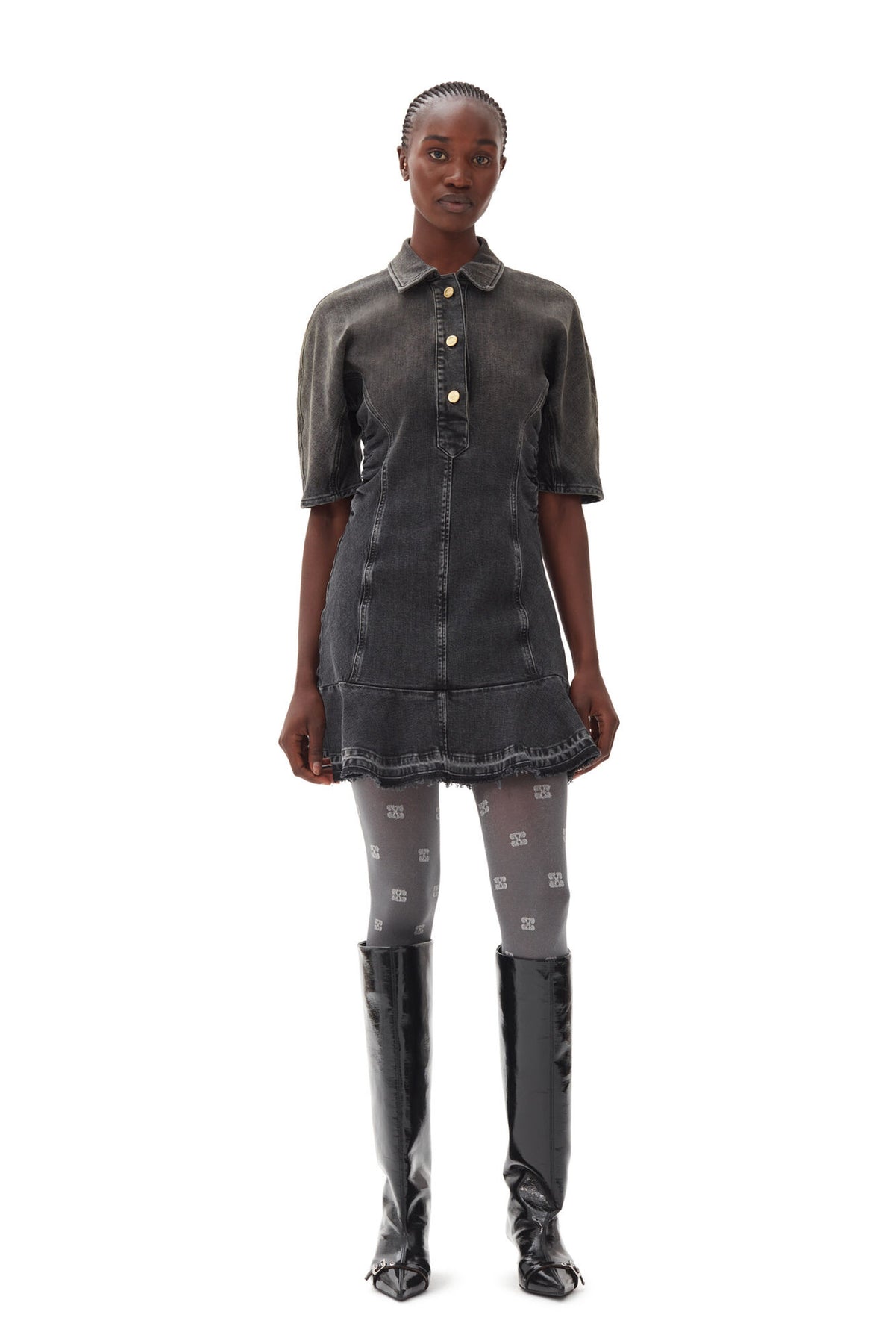 Tint Edge Denim Mini Dress - Washed Black/Black