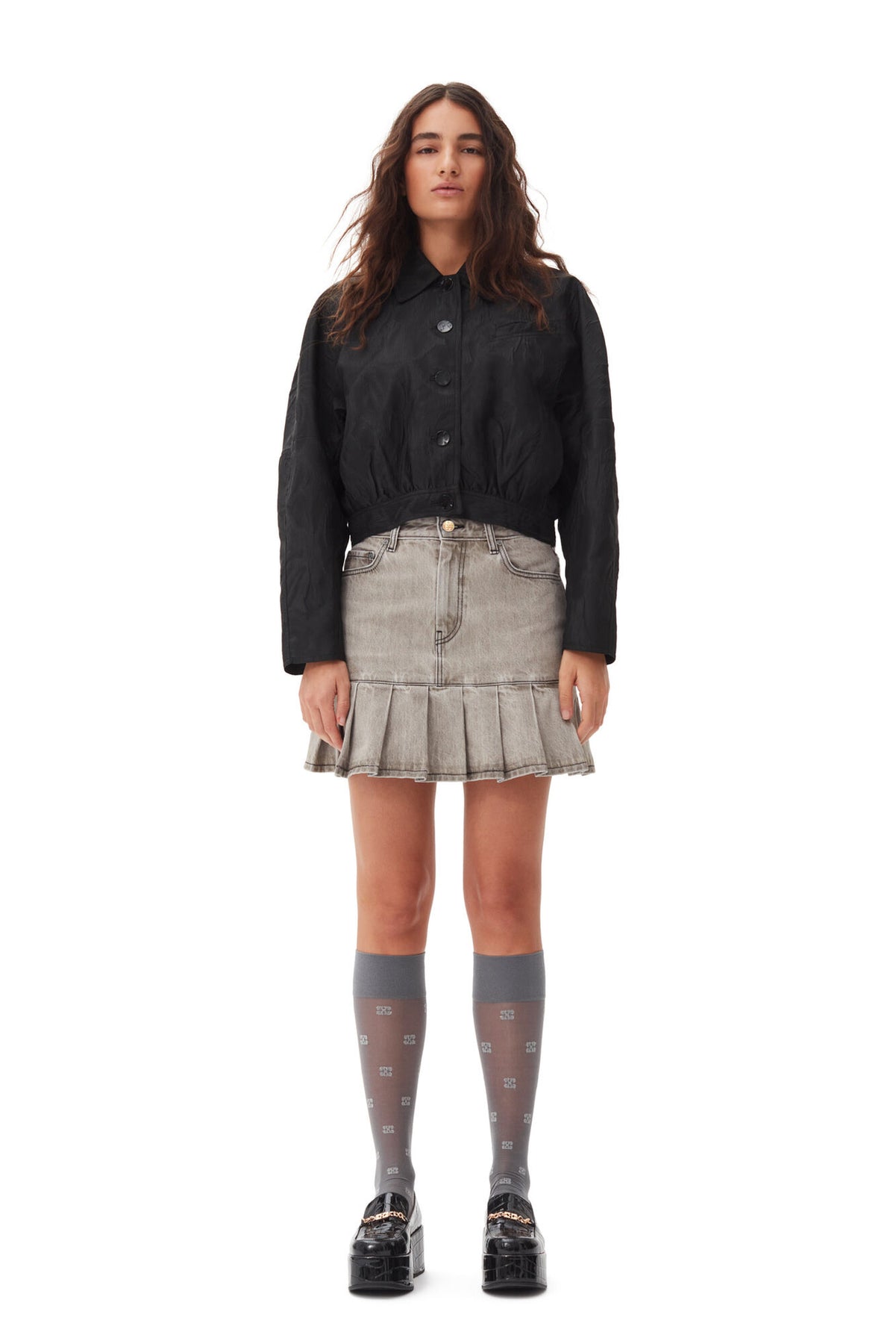 Future Denim Pleated Mini Skirt - Gray Quill