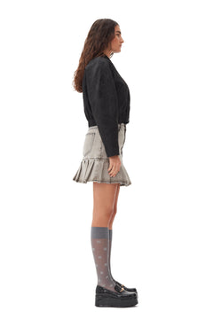 Future Denim Pleated Mini Skirt - Gray Quill