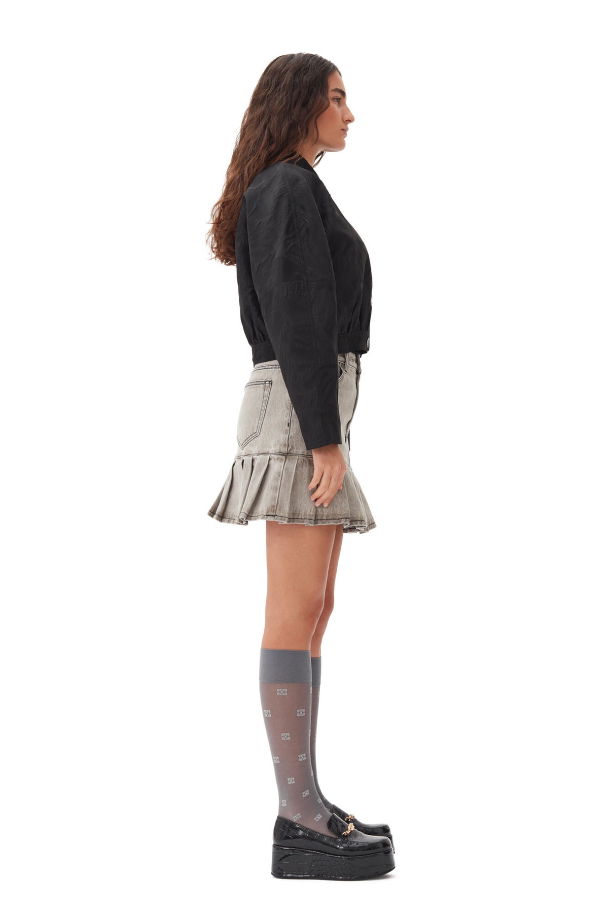 Future Denim Pleated Mini Skirt - Gray Quill