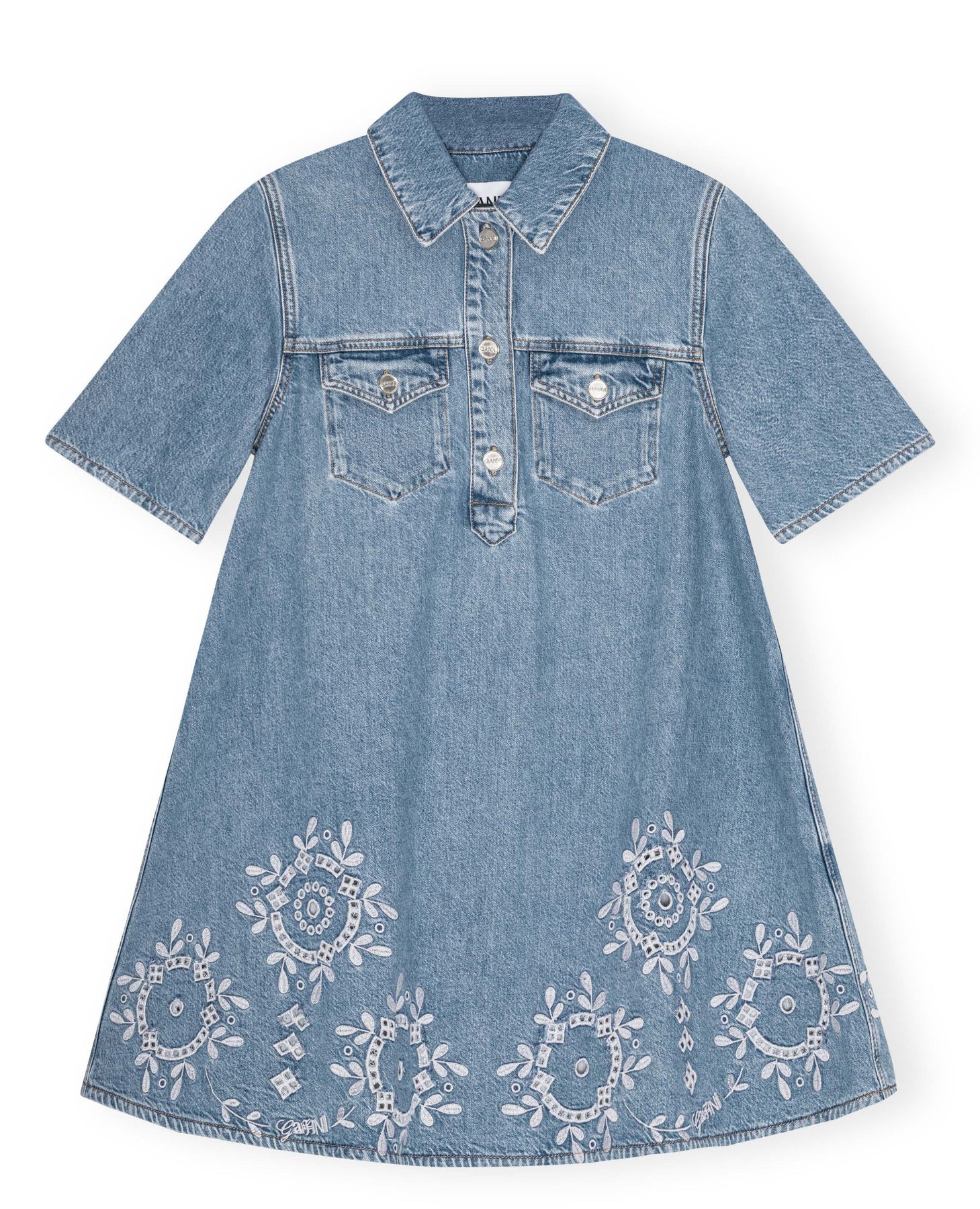 Broderie Anglaise Denimminiklänning - Light Blue Stone