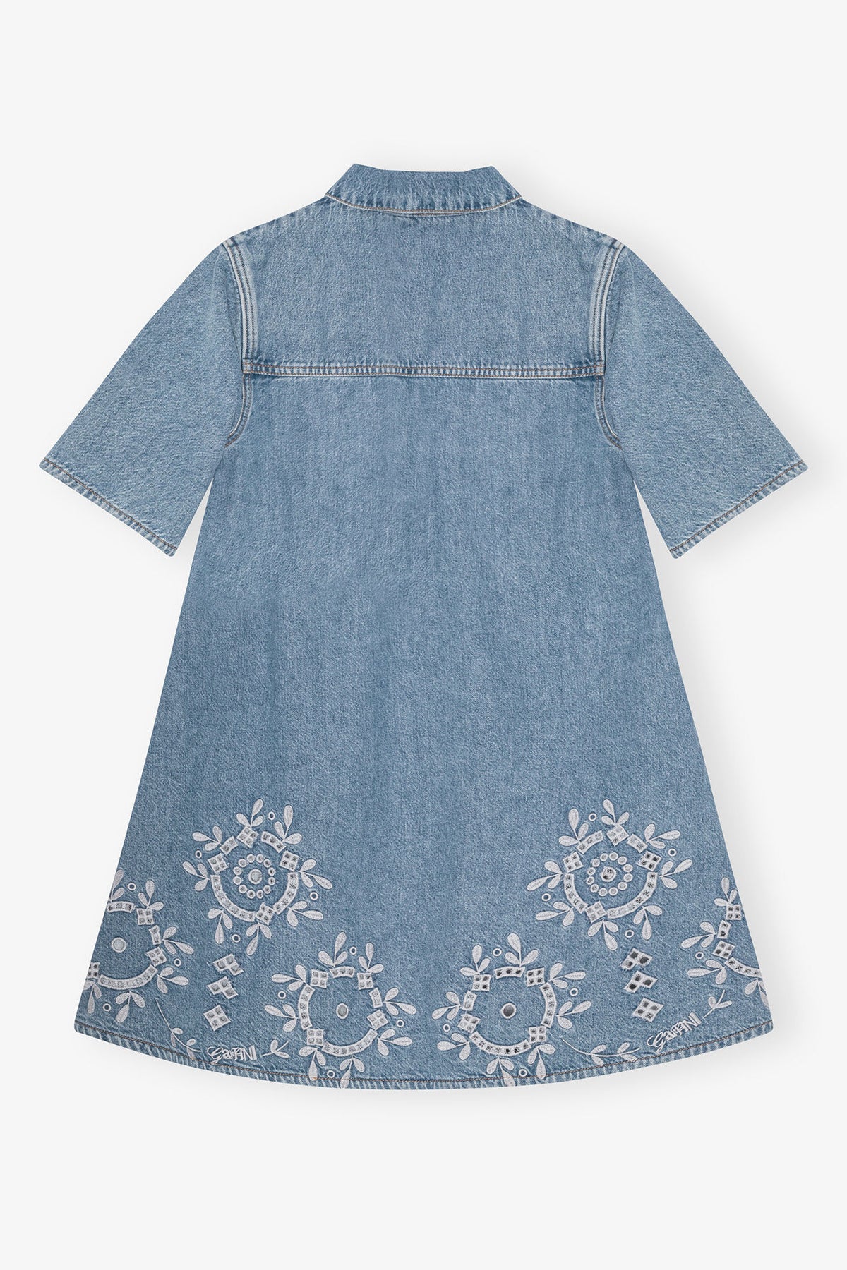 Broderie Anglaise Denimminiklänning - Light Blue Stone