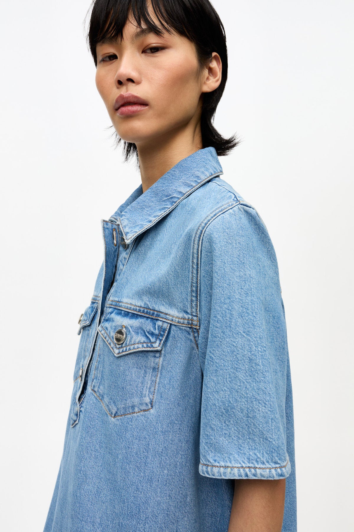 Broderie Anglaise Denimminiklänning - Light Blue Stone