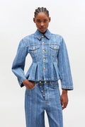 Structured Denim Fitted Jacket - Mid Blue Stone