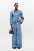 Structured Denim Fitted Jacket - Mid Blue Stone