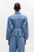 Structured Denim Fitted Jacket - Mid Blue Stone
