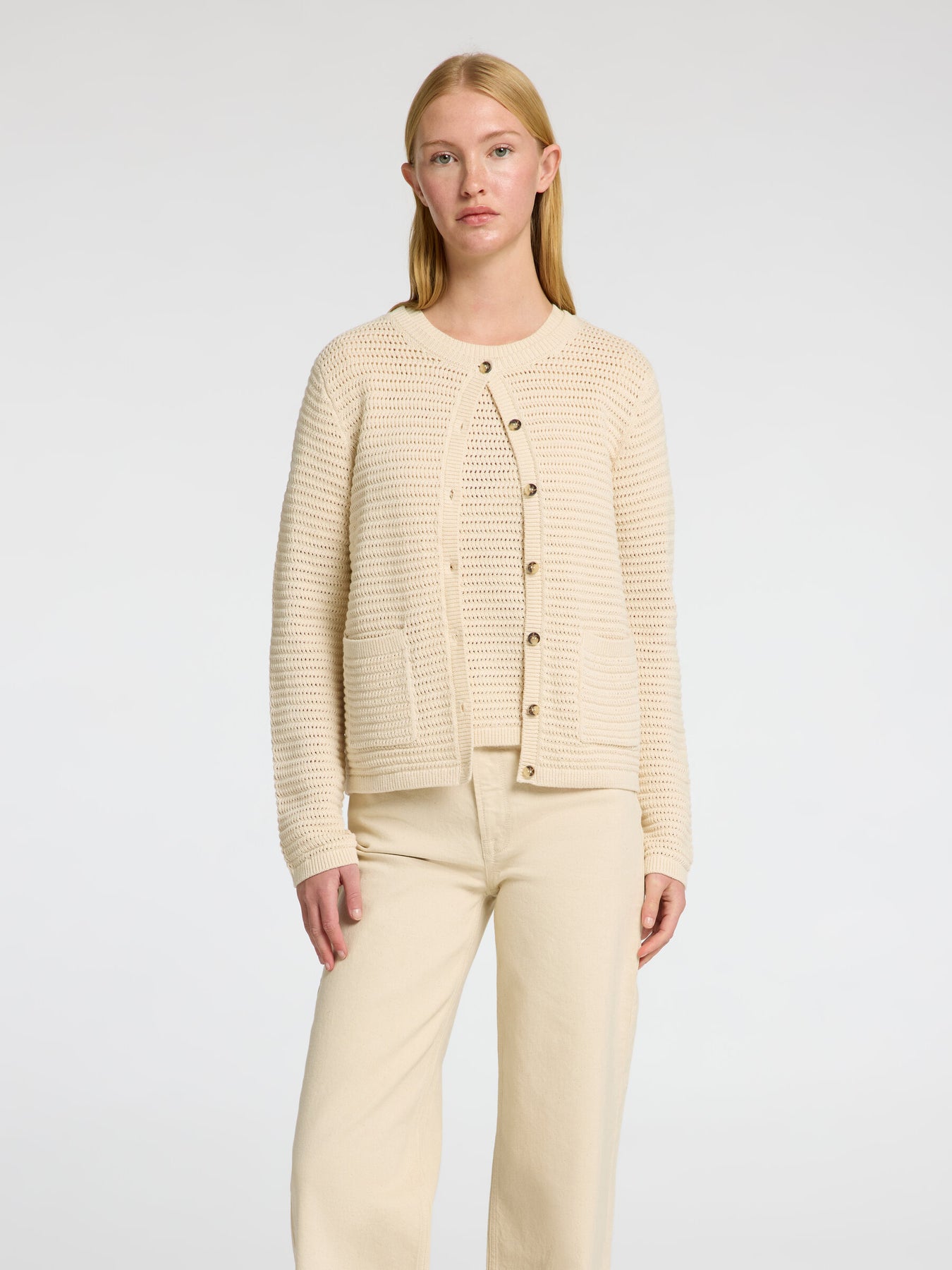 Vinna LS Structure Knit Kofta Noos - Birch