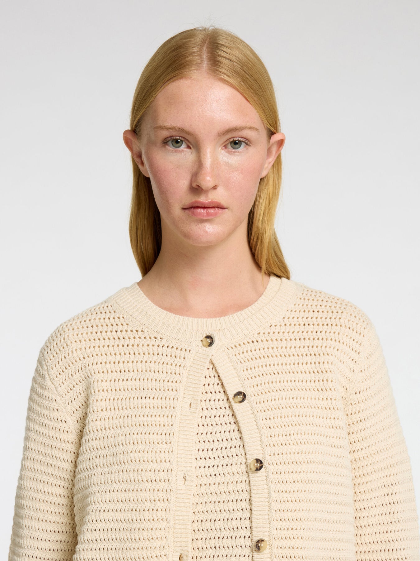 Vinna LS Structure Knit Kofta Noos - Birch