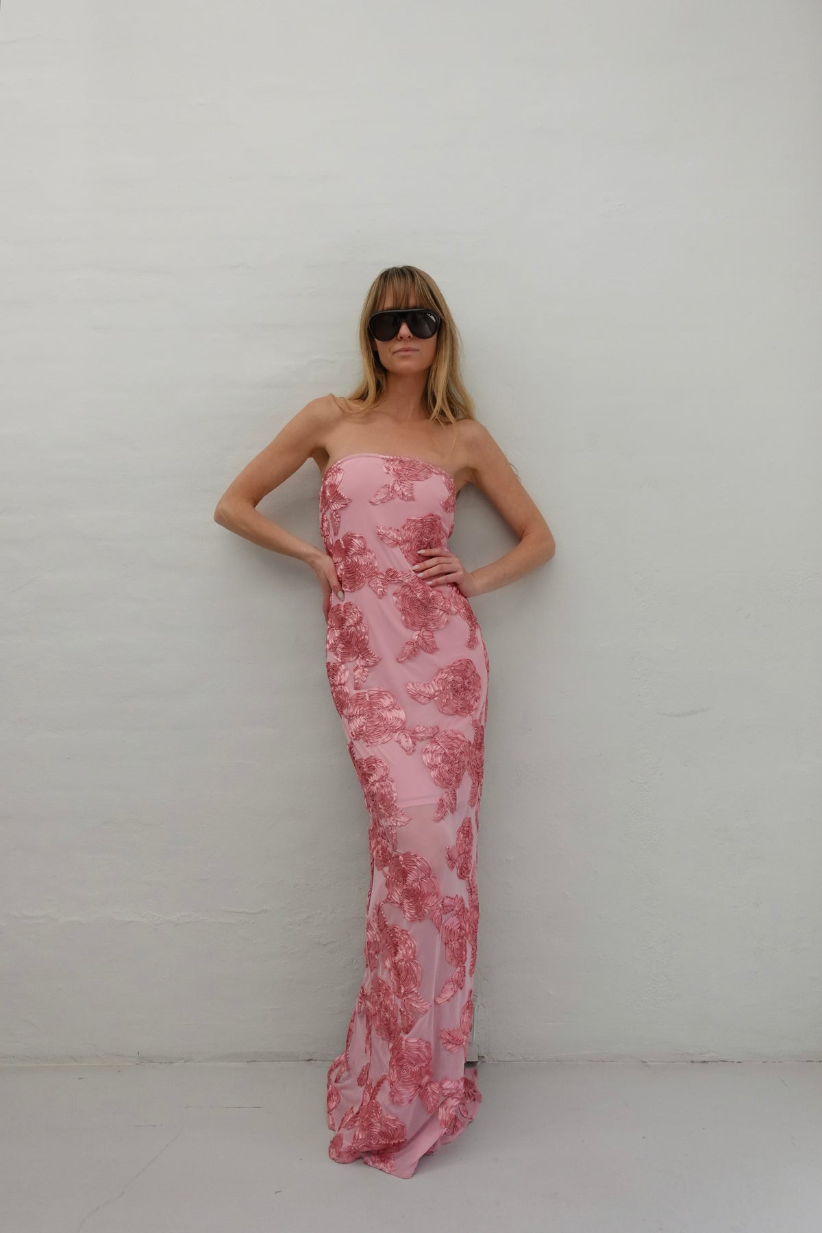 3D Mesh Maxi Dress - Sea Pink