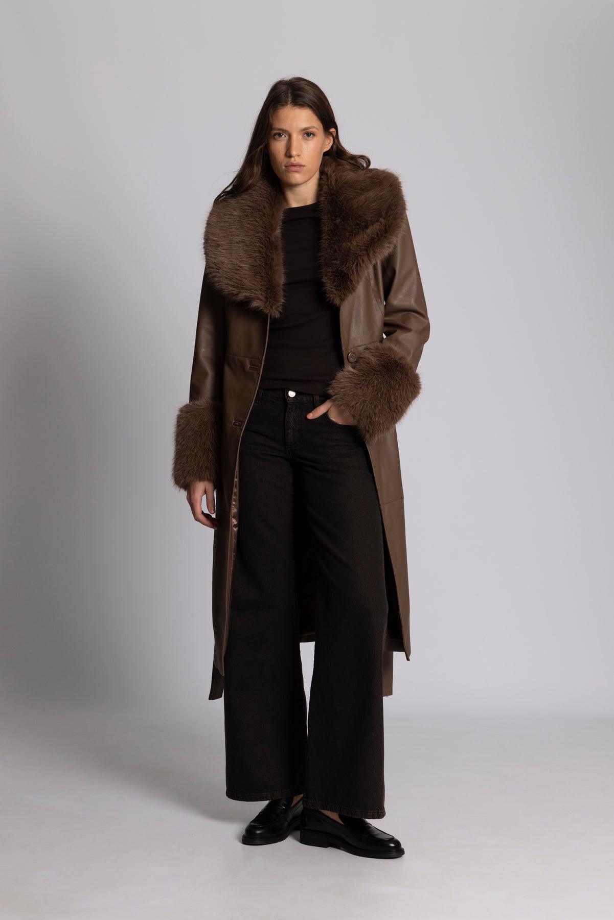 Renee Faux Leather Coat - Ljusbrun