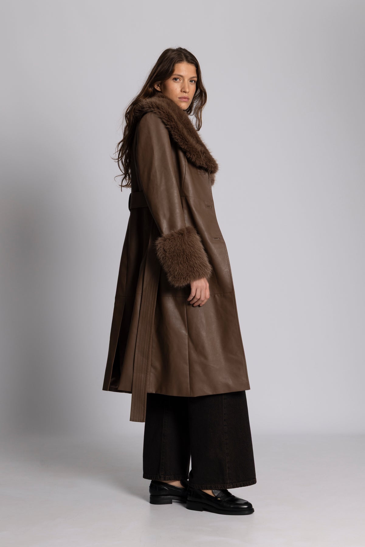 Renee Faux Leather Coat - Ljusbrun