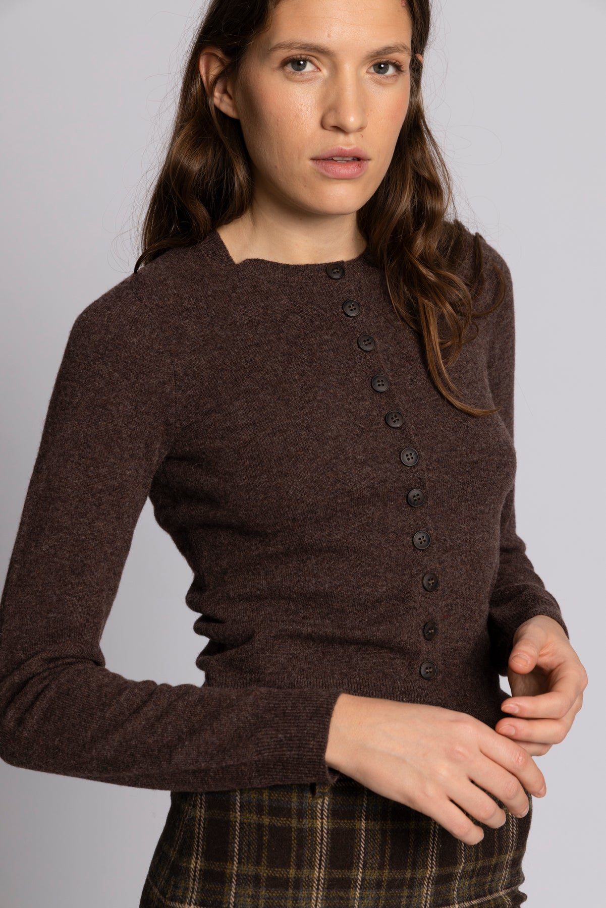 Jenny Knit Wool Cardigan - Brown Melange